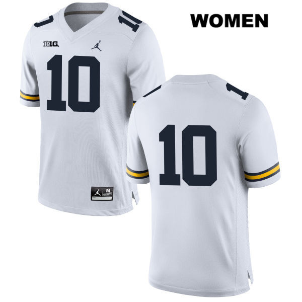 Women's NCAA Michigan Wolverines Dylan McCaffrey #10 No Name White Jordan Brand Authentic Stitched Football College Jersey WM25J17QD